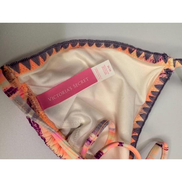 Victorias Secret Swim Bikini Set Halter Top Seashell Tassel Size Medium Striped - Picture 11 of 13